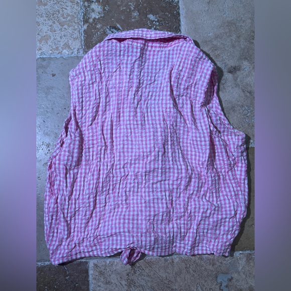 Pink Gingham Tied Button Up Crop Top Tank Sleeveless Coquette Cowgirl Aesthetic - Picture 3 of 4